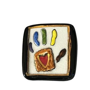 Vintage Colorful Ceramic Child’s Handprint Lapel Pin Brooch  1.75”